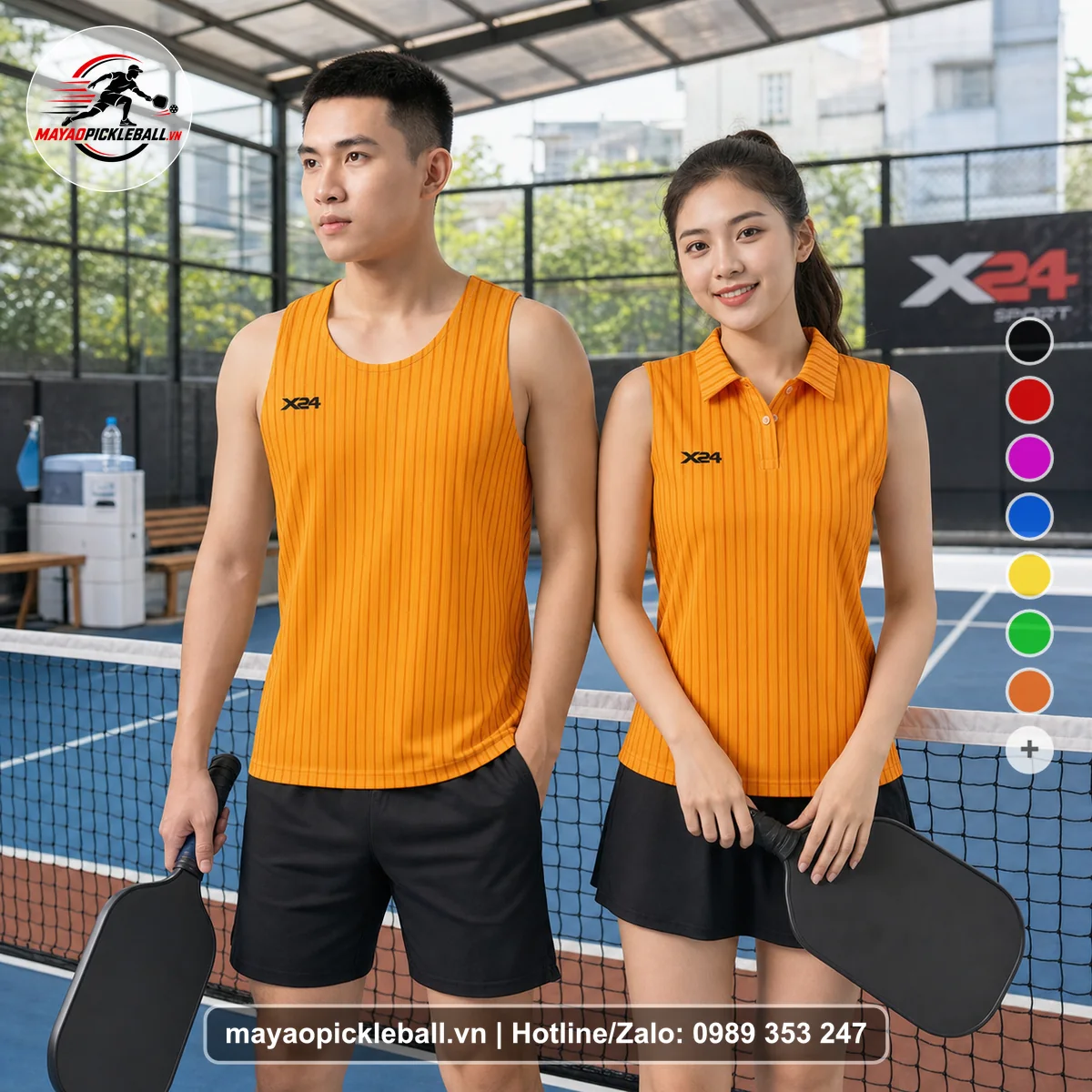 Bộ quần áo pickleball X24-PB-149 cam biến thể không ống tay
