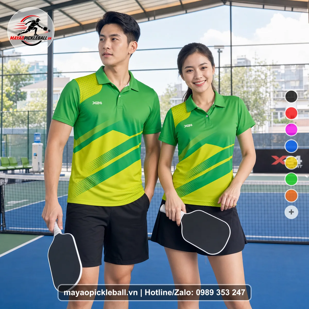 Bộ quần áo pickleball X24-PB-150 xanh áo có tay có cổ
