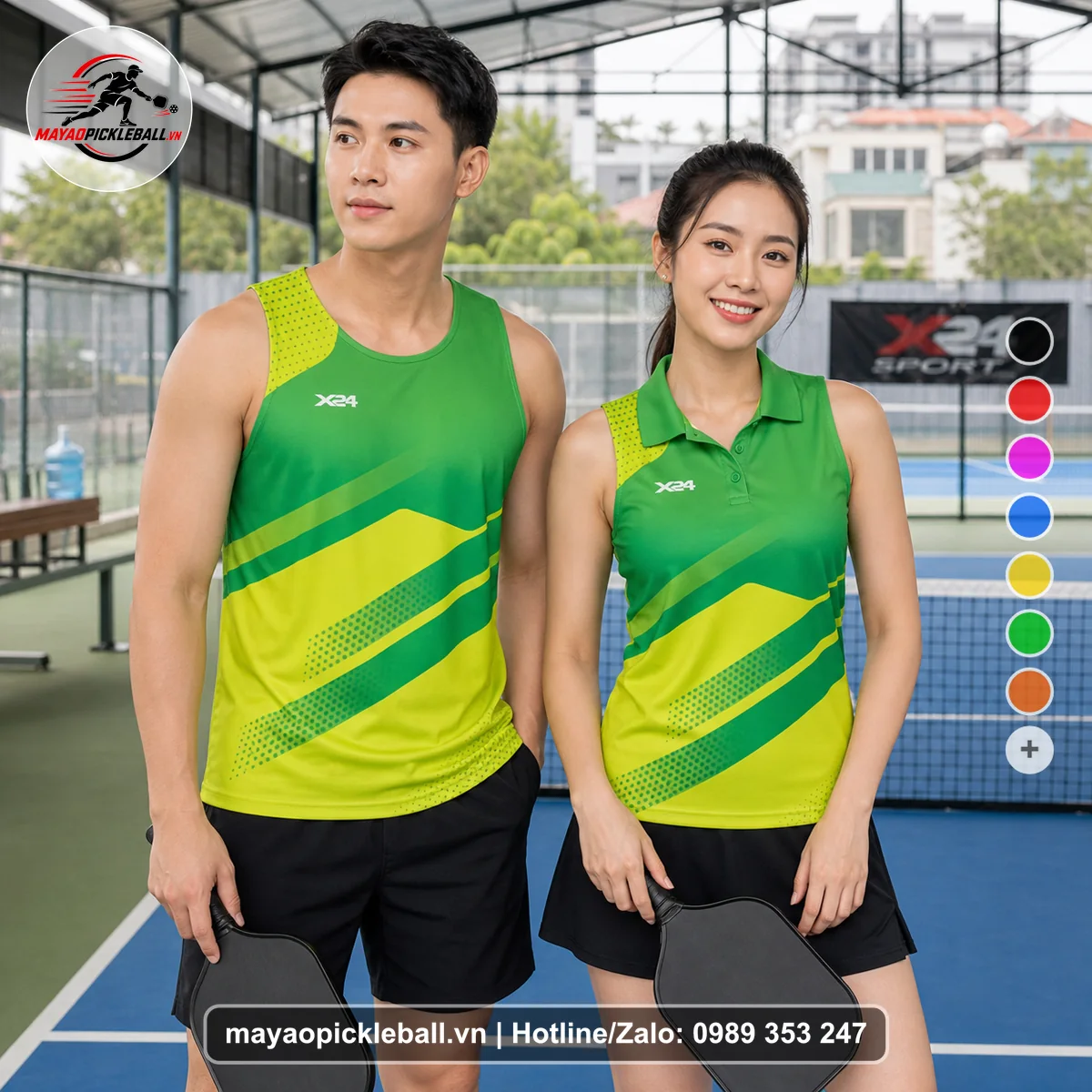 Bộ quần áo pickleball X24-PB-150 xanh biến thể không ống tay