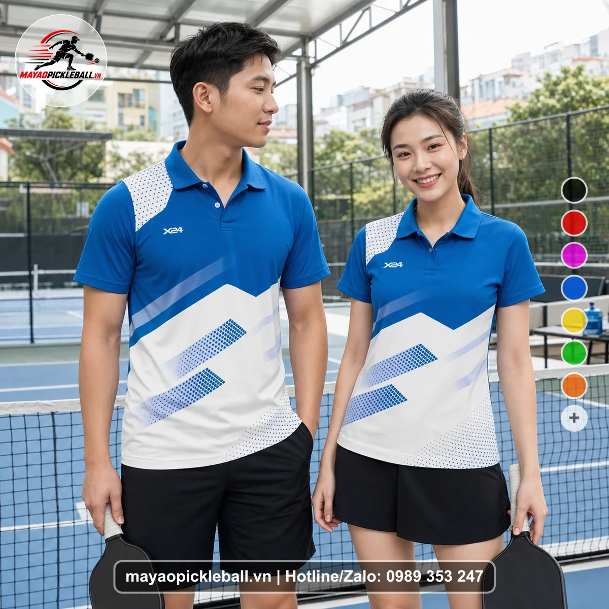 Bộ quần áo pickleball X24-PB-151 xanh áo có tay có cổ