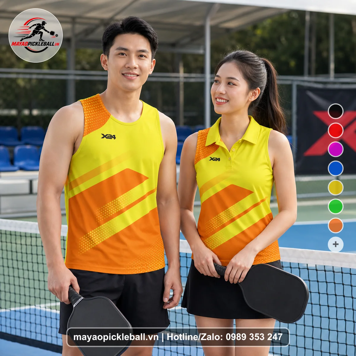 Bộ quần áo pickleball X24-PB-152 vàng biến thể không ống tay