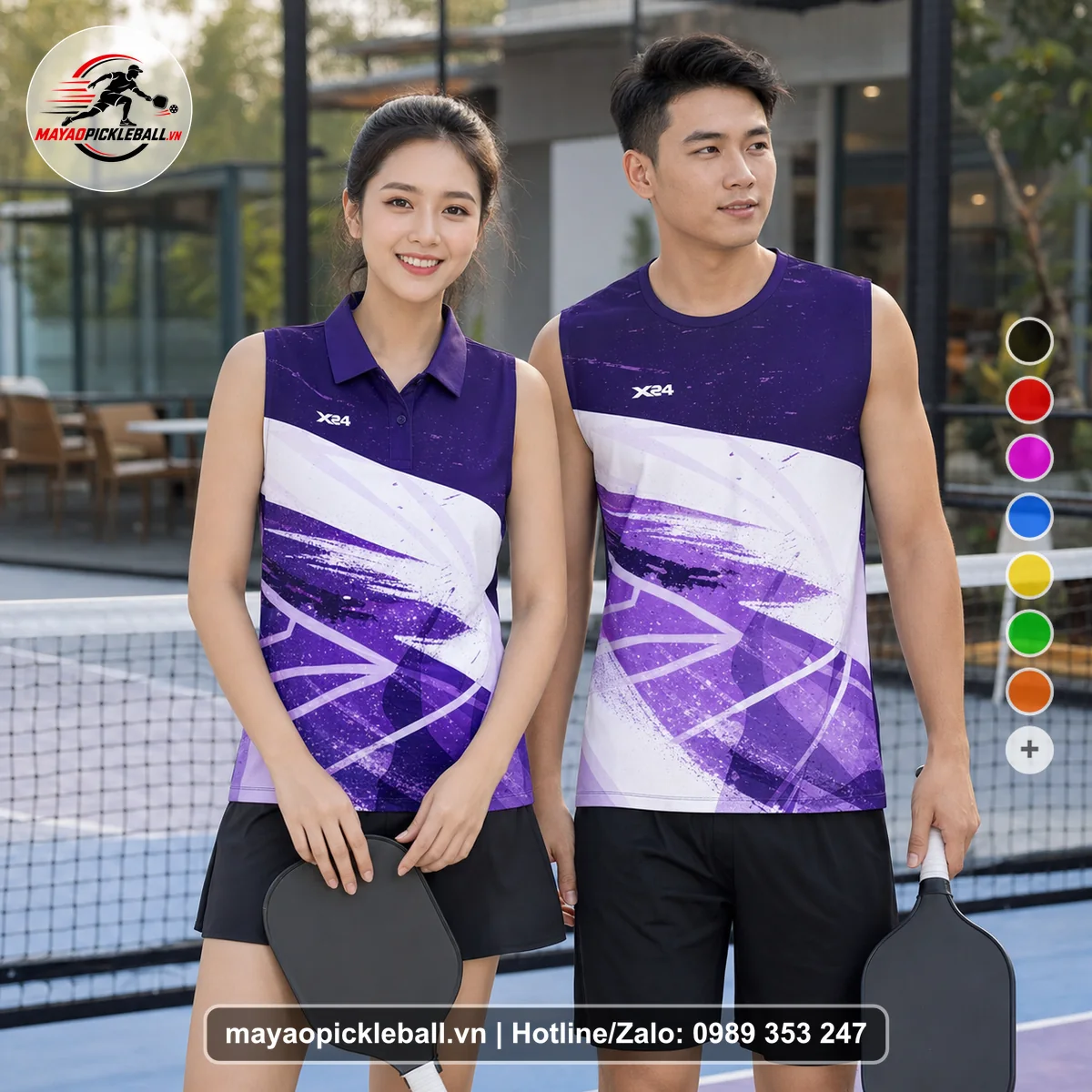 Bộ quần áo pickleball X24-PB-154 tím biến thể không ống tay