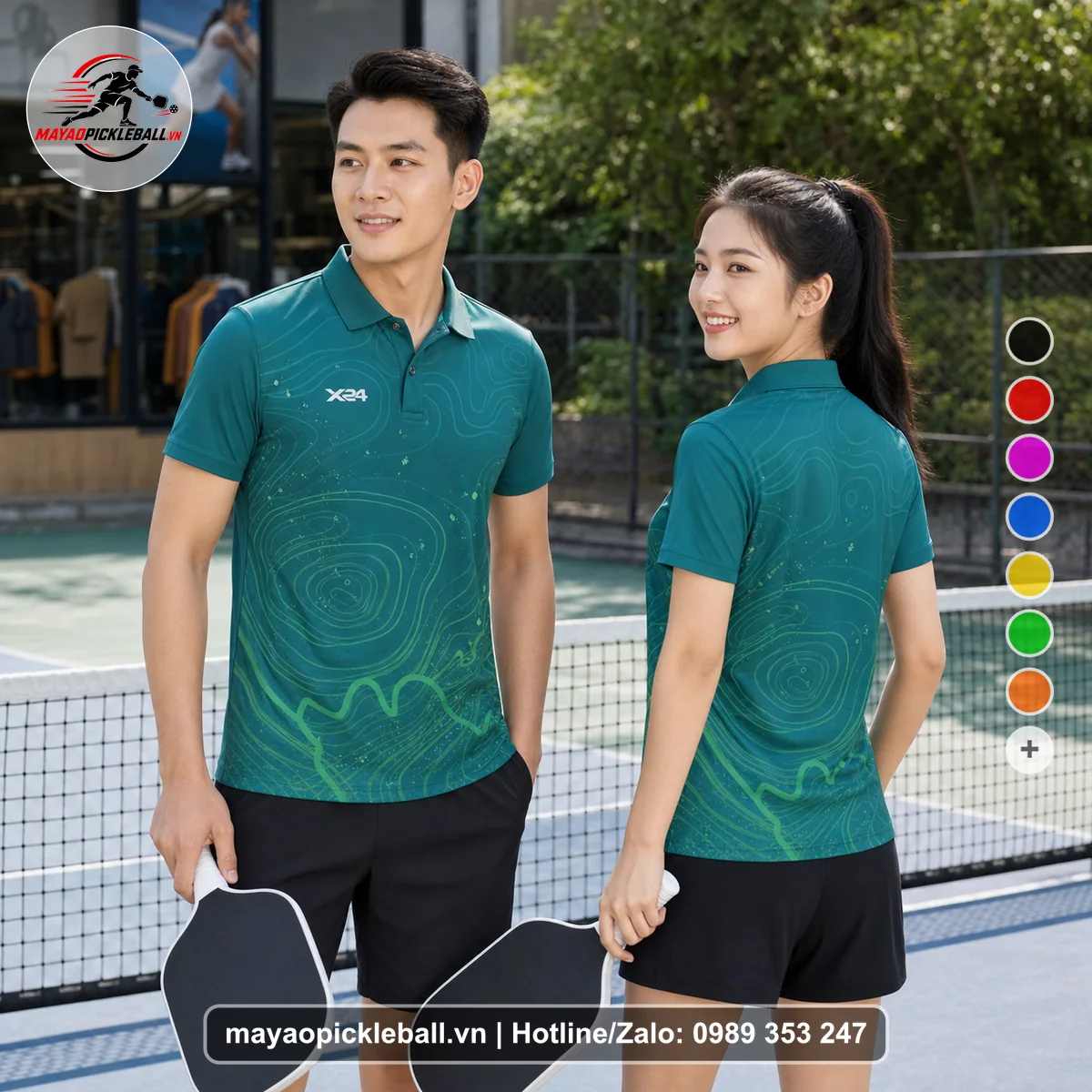 Bộ quần áo pickleball X24-PB-156 xanh áo có tay có cổ