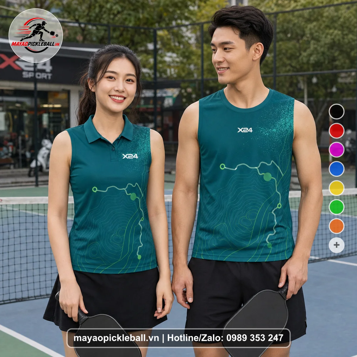 Bộ quần áo pickleball X24-PB-156 xanh biến thể không ống tay