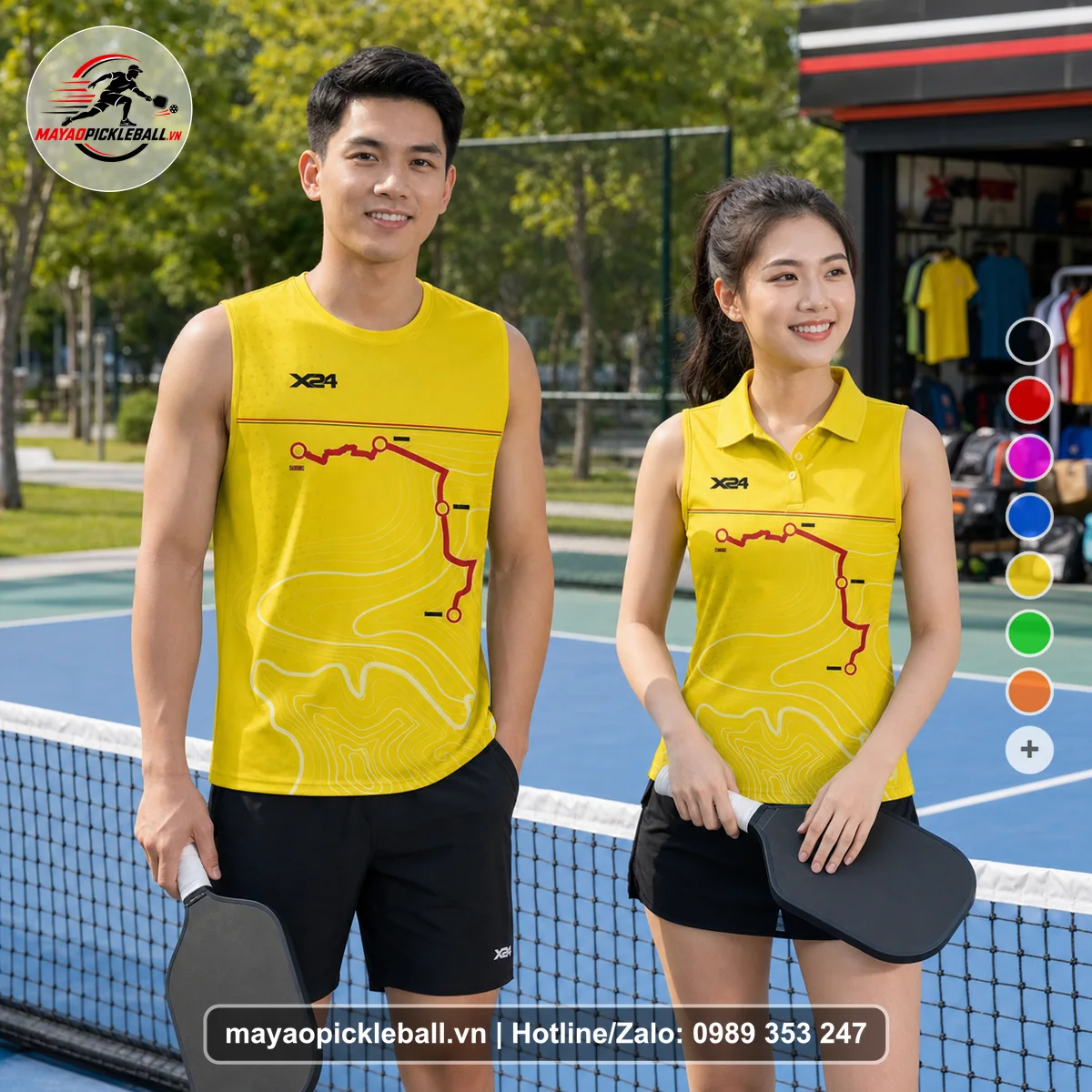 Bộ quần áo pickleball X24-PB-157 vàng biến thể không ống tay