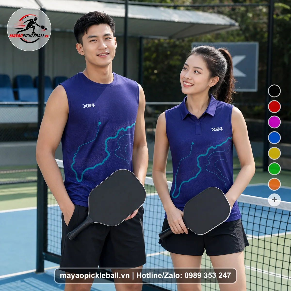 Bộ quần áo pickleball X24-PB-158 tím biến thể không ống tay