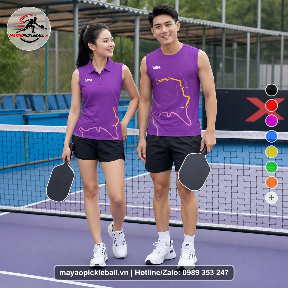 Bộ quần áo pickleball X24-PB-159 tím biến thể không ống tay