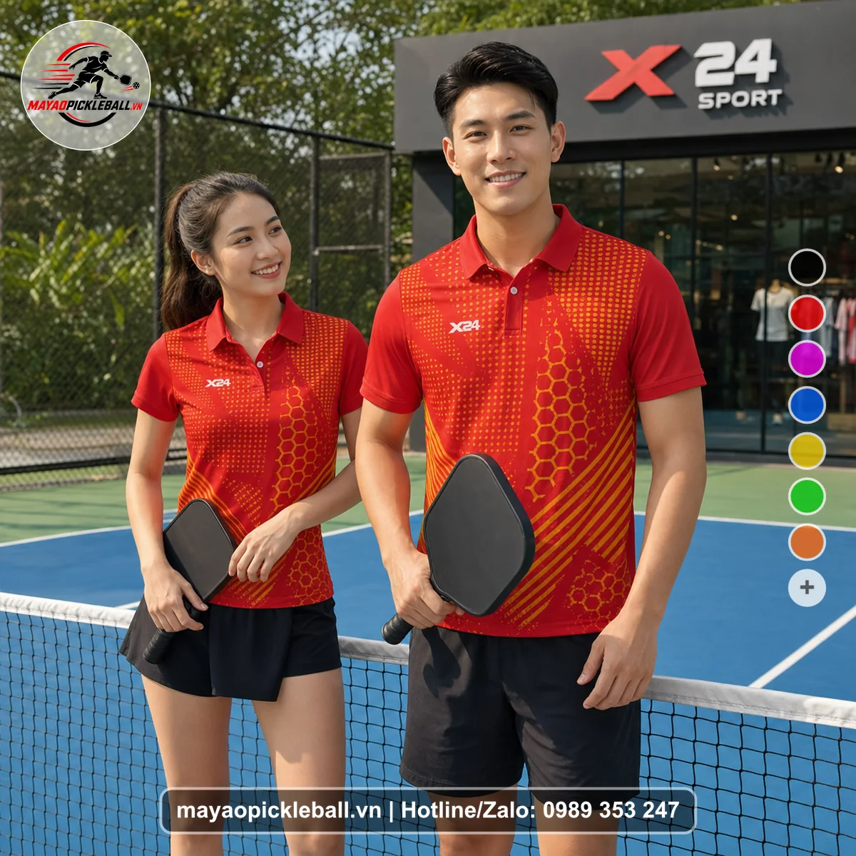 Bộ quần áo pickleball X24-PB-160 đỏ áo có tay có cổ