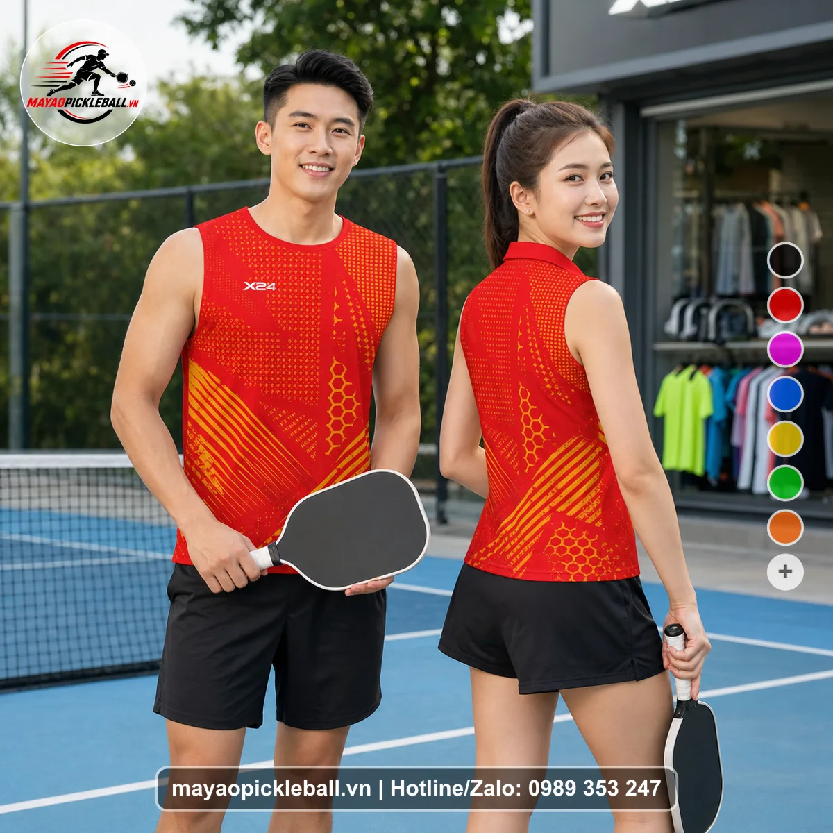 Bộ quần áo pickleball X24-PB-160 đỏ biến thể không ống tay