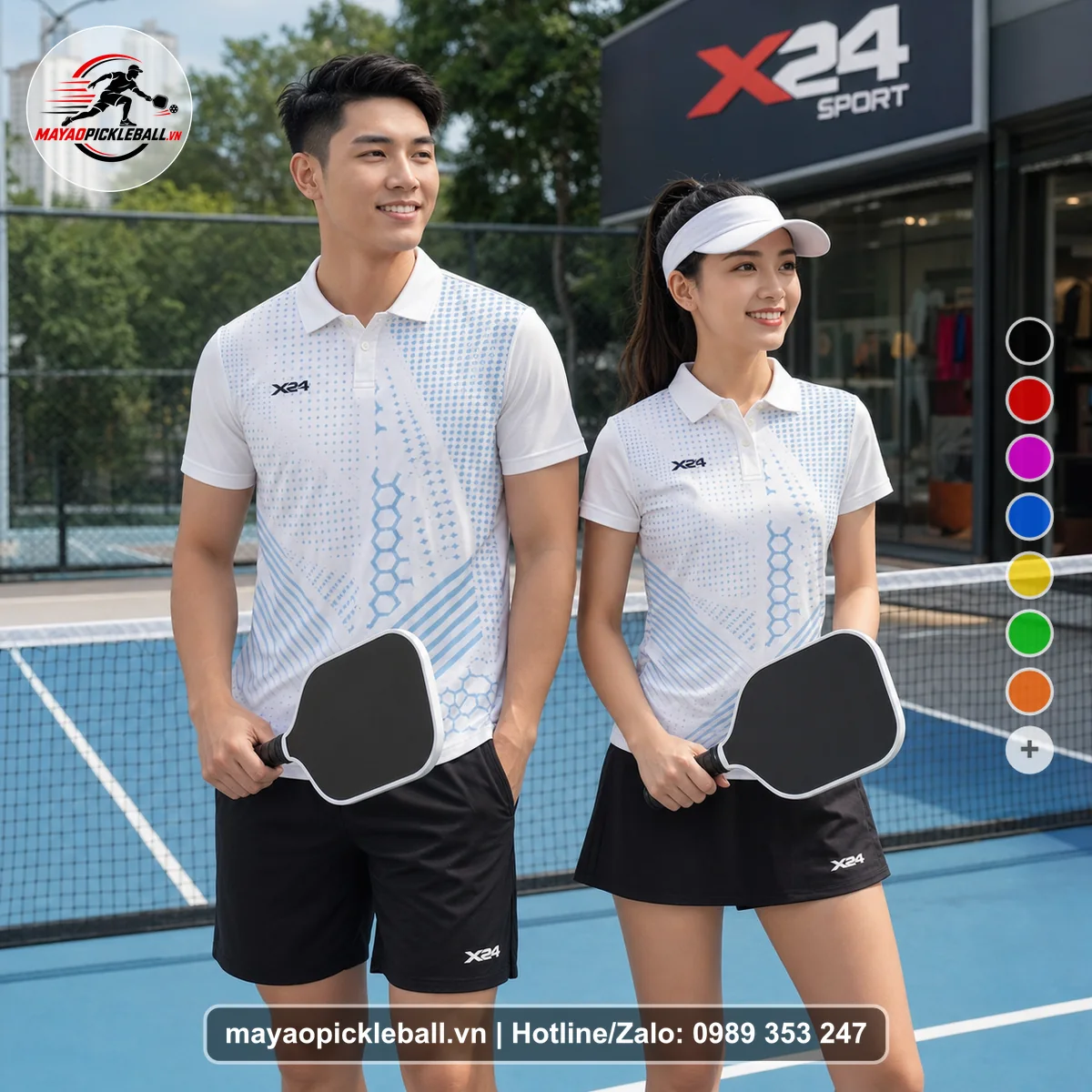 Bộ quần áo pickleball X24-PB-162 trắng áo có tay có cổ