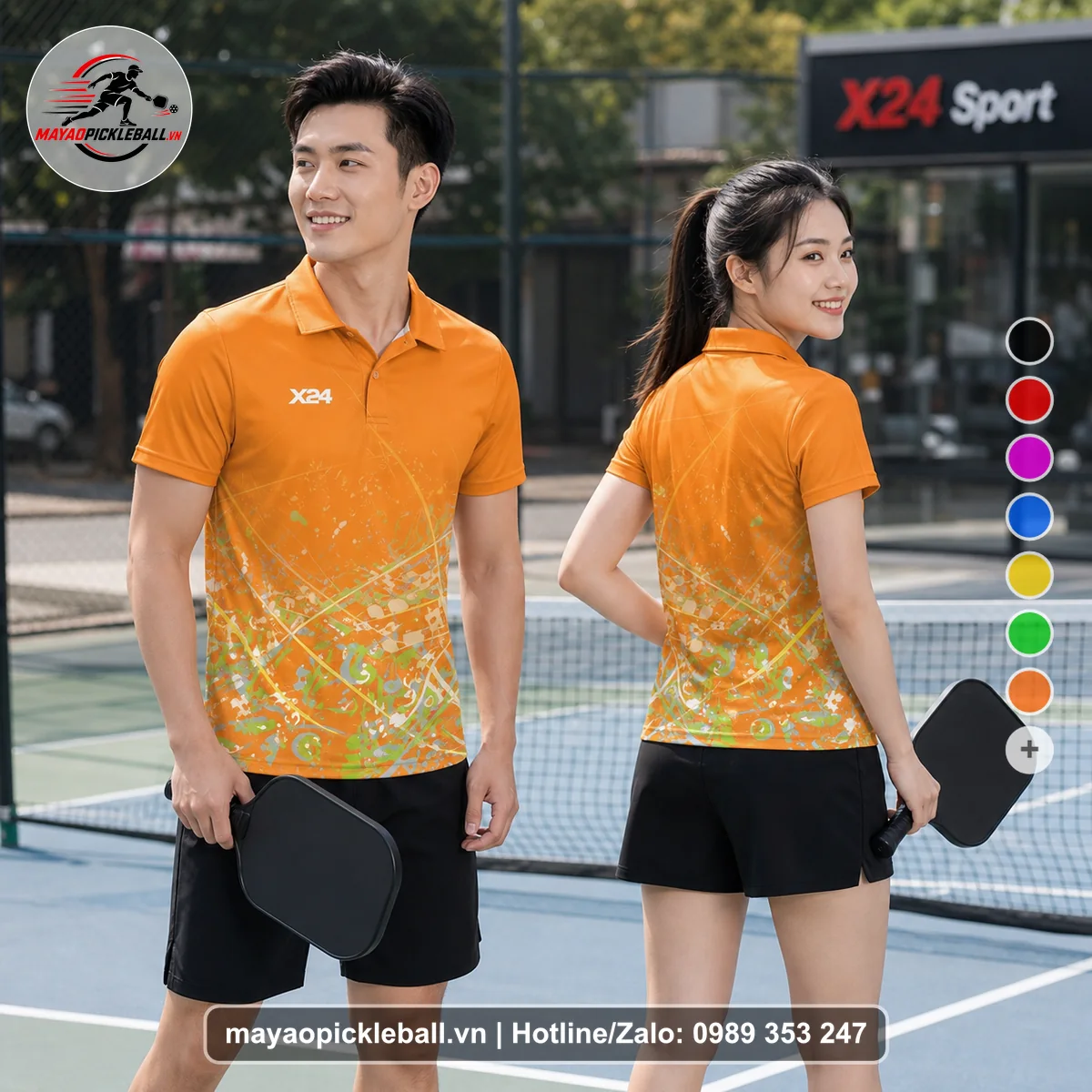 Bộ quần áo pickleball X24-PB-165 vàng áo có tay có cổ