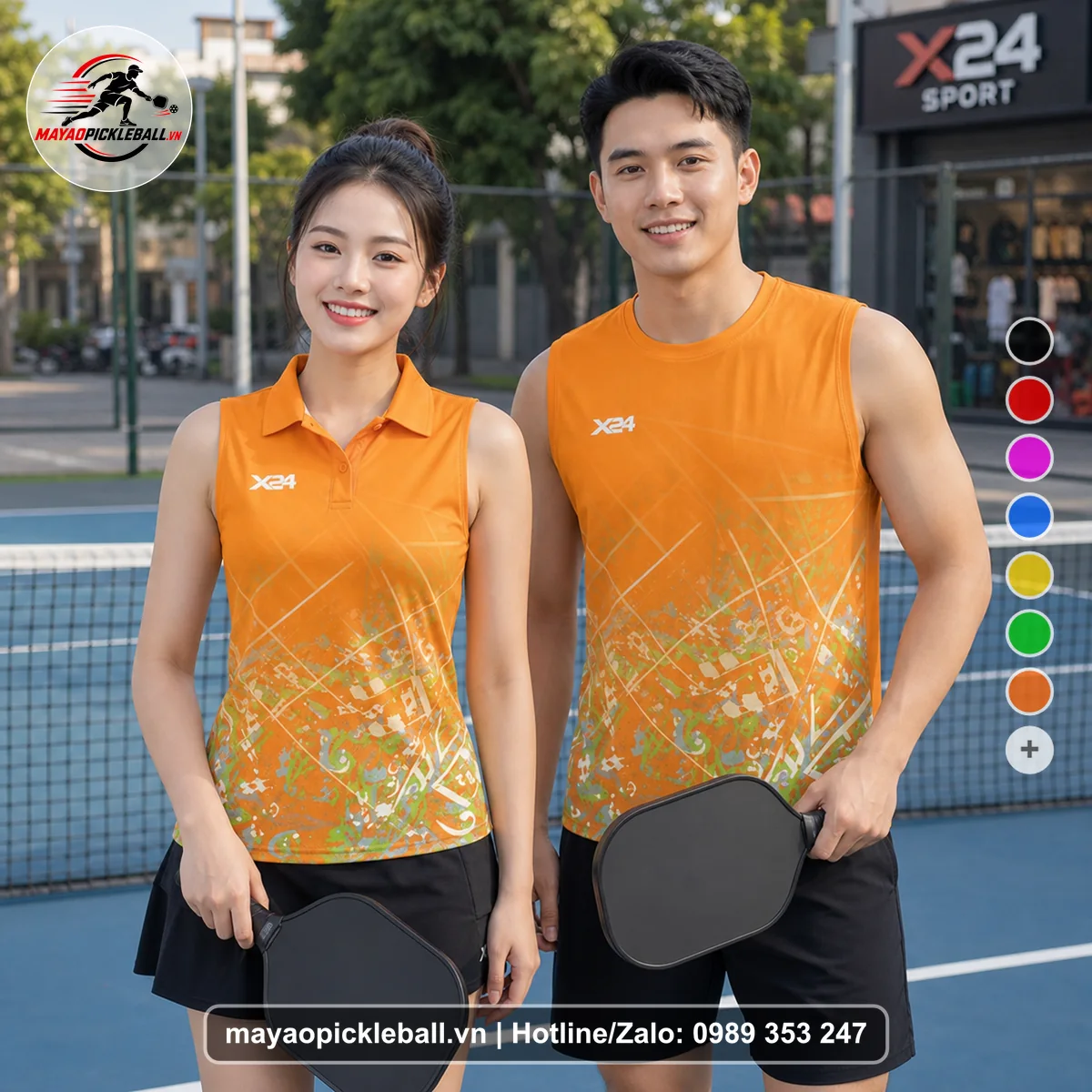 Bộ quần áo pickleball X24-PB-165 vàng biến thể không ống tay