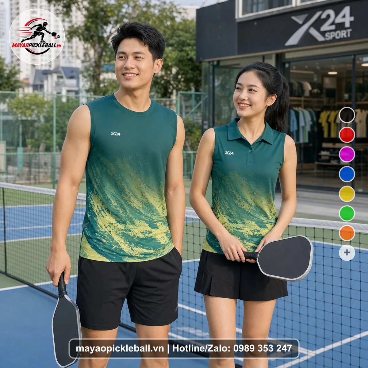 Bộ quần áo pickleball X24-PB-168 xanh biến thể không ống tay