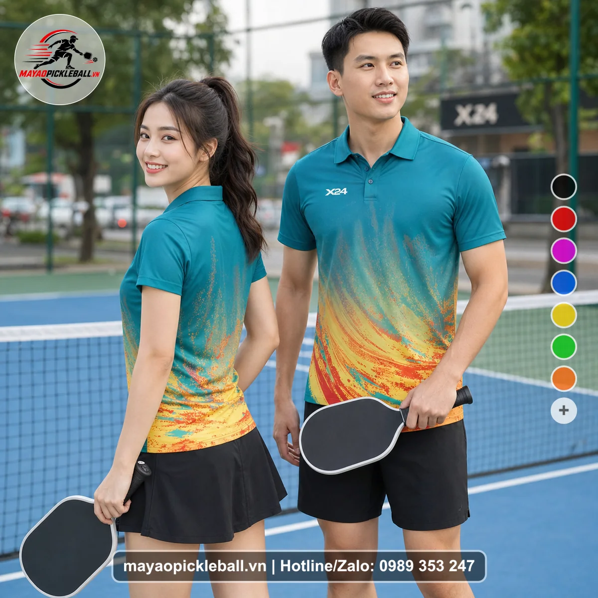 Bộ quần áo pickleball X24-PB-169 xanh áo có tay có cổ