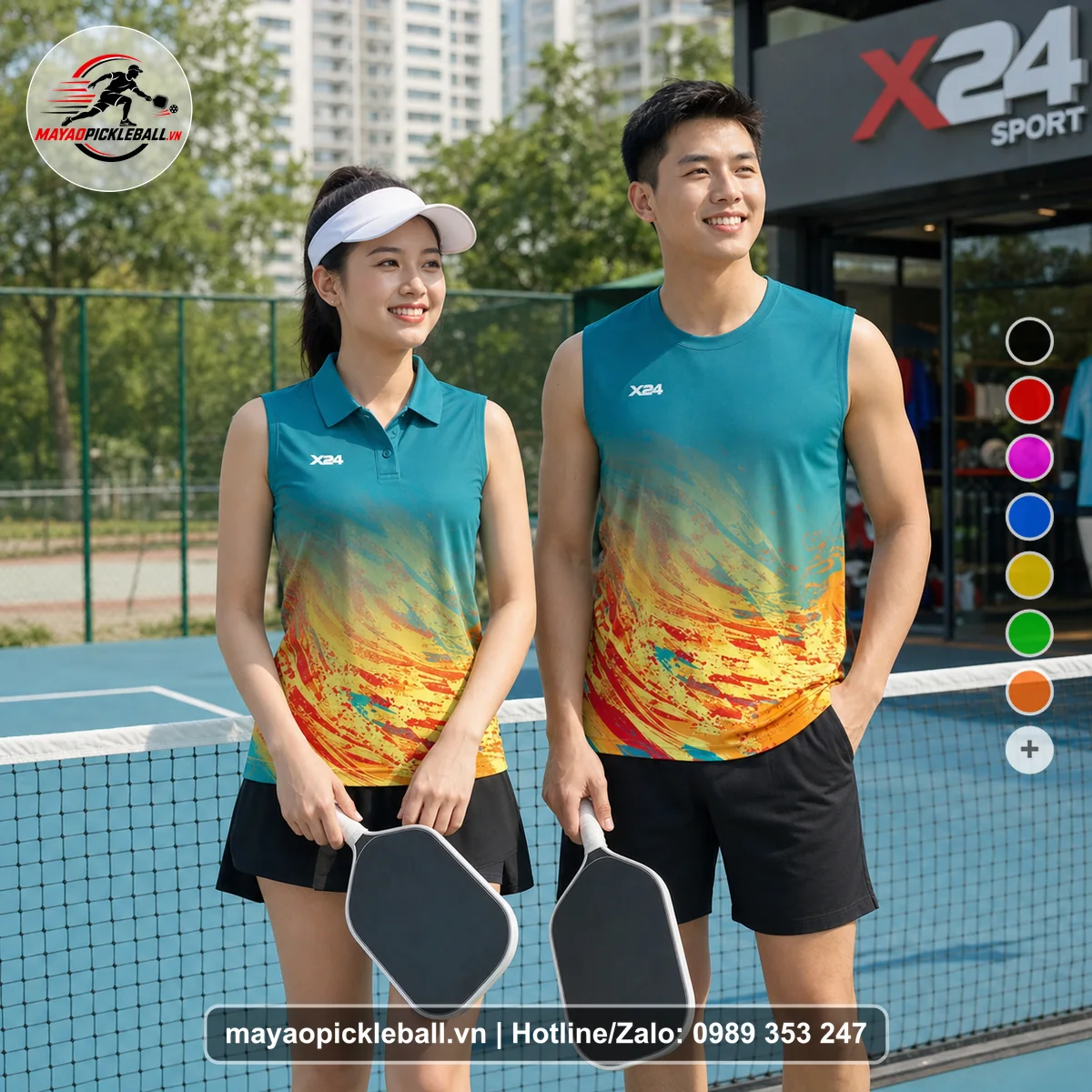 Bộ quần áo pickleball X24-PB-169 xanh biến thể không ống tay