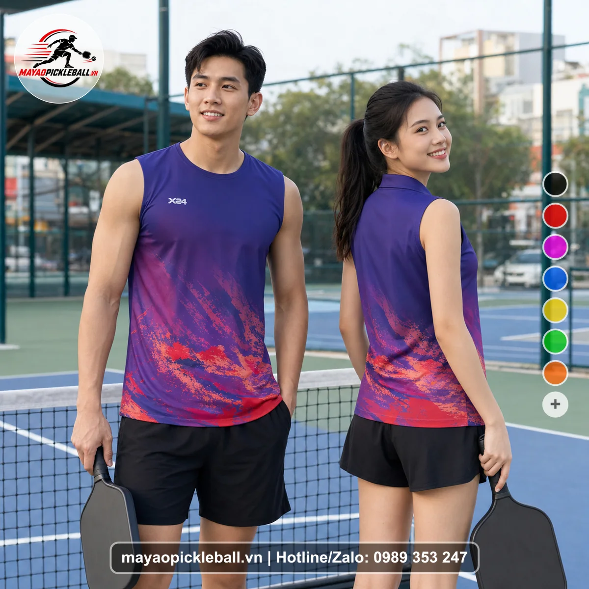 Bộ quần áo pickleball X24-PB-170 tím biến thể không ống tay
