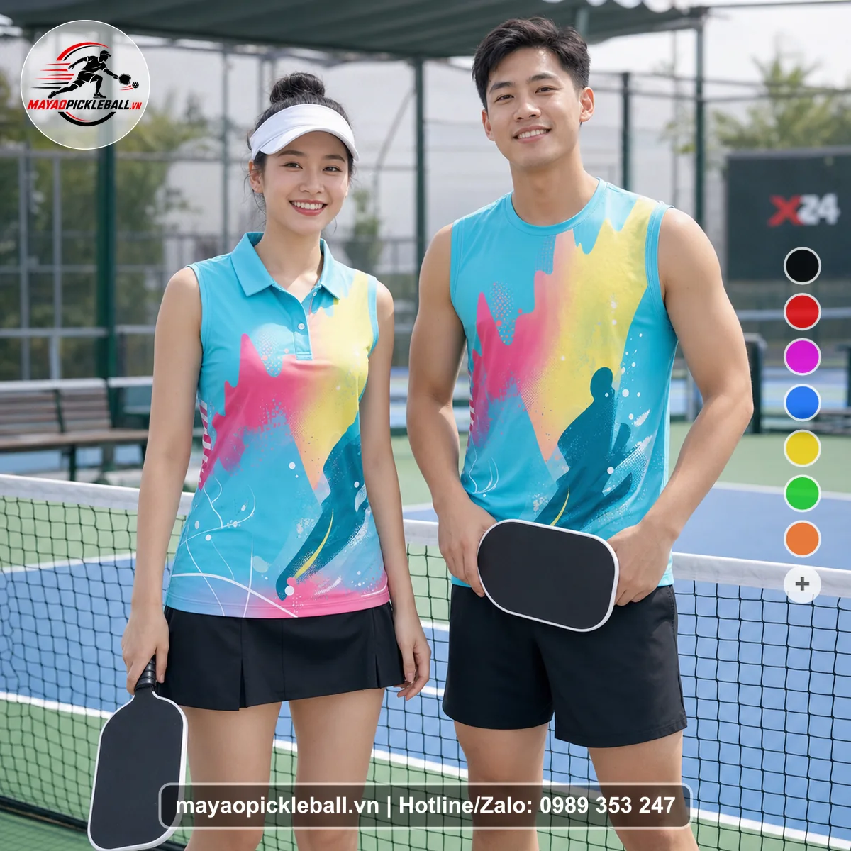 Bộ quần áo pickleball X24-PB-172 xanh ngọc, xanh biến thể không ống tay