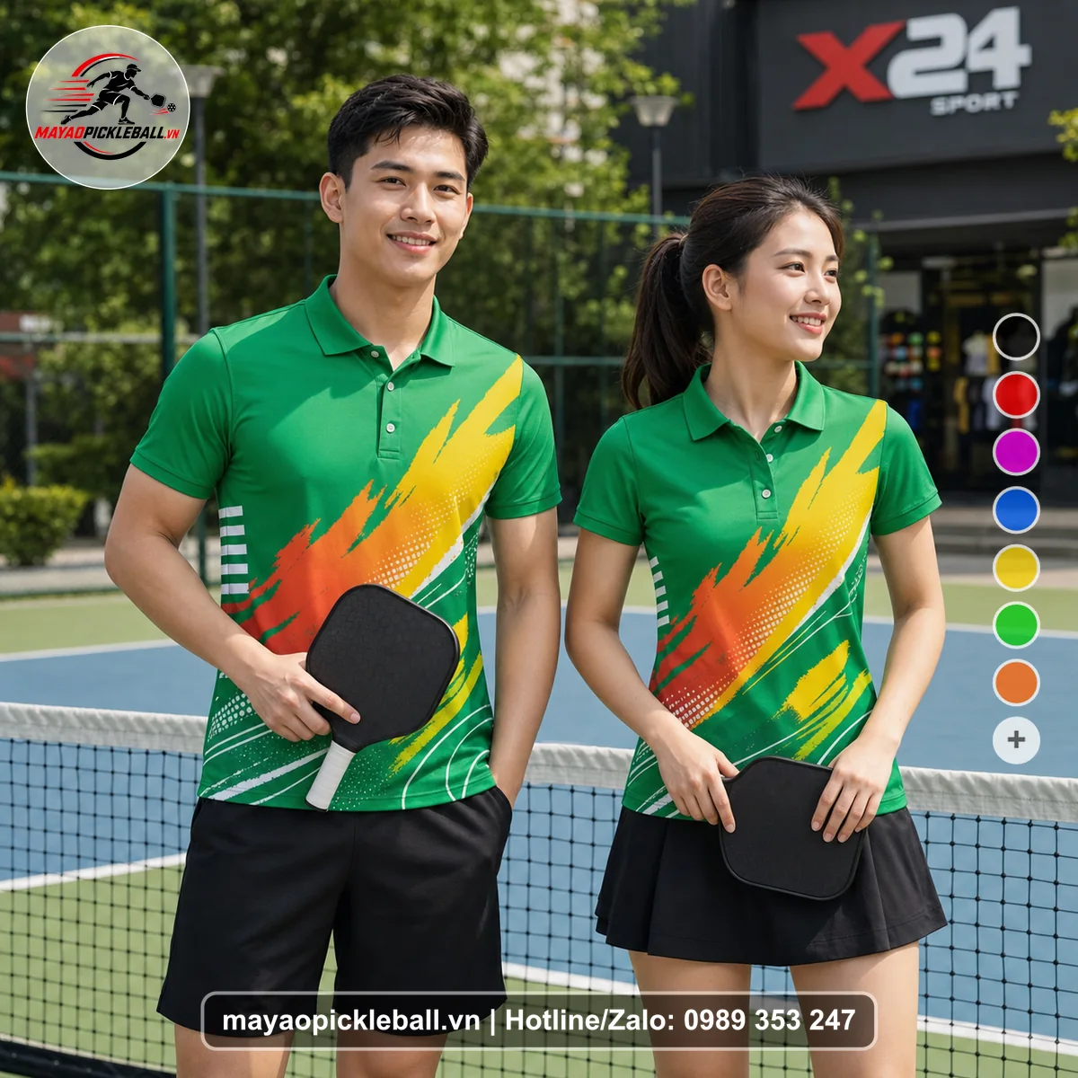 Bộ quần áo pickleball X24-PB-173 xanh áo có tay có cổ