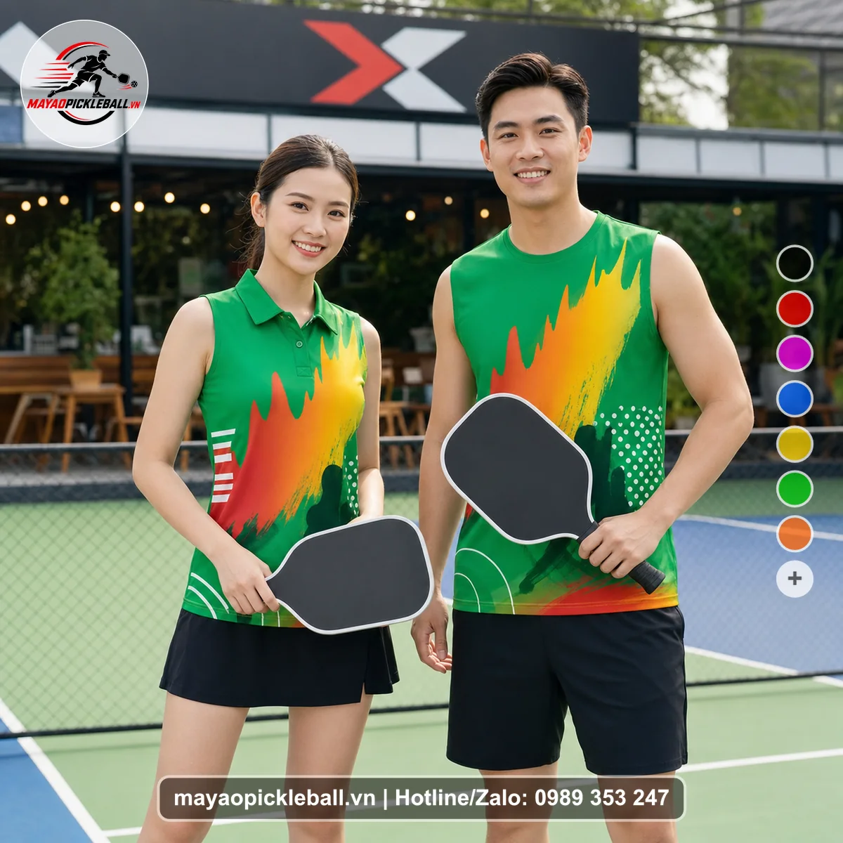 Bộ quần áo pickleball X24-PB-173 xanh biến thể không ống tay