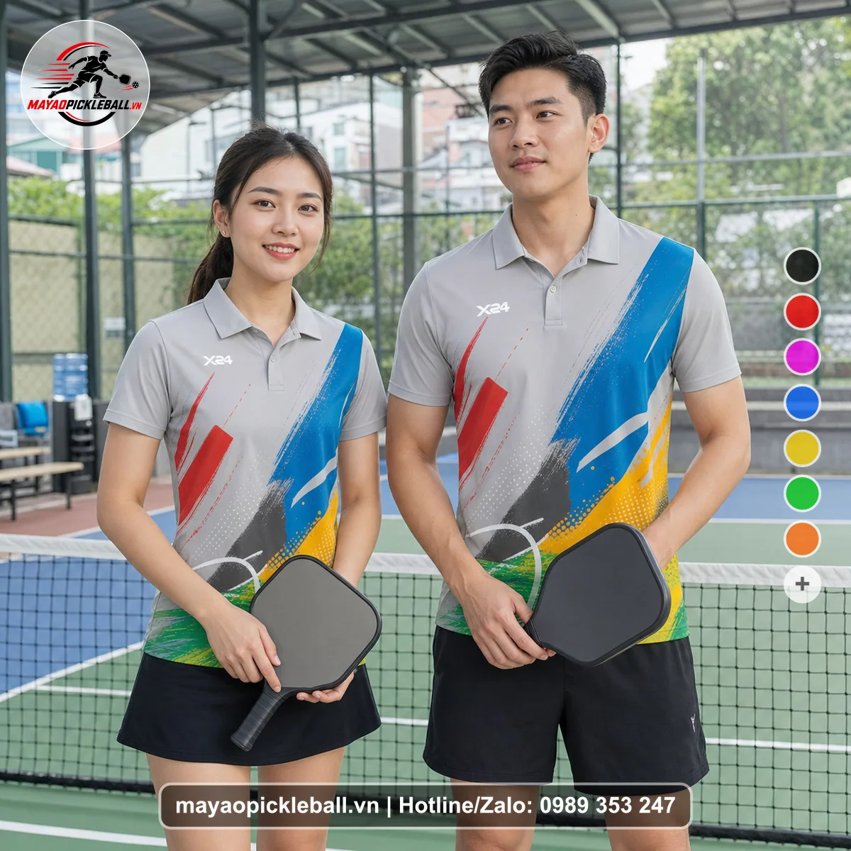 Bộ quần áo pickleball X24-PB-174 nổi bật áo có tay có cổ