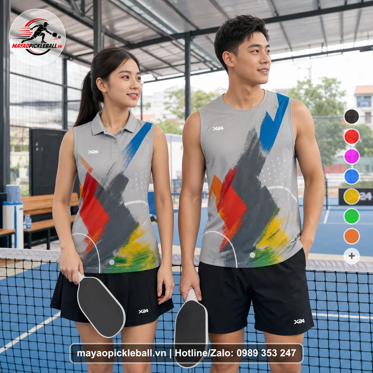 Bộ quần áo pickleball X24-PB-174 nổi bật biến thể không ống tay