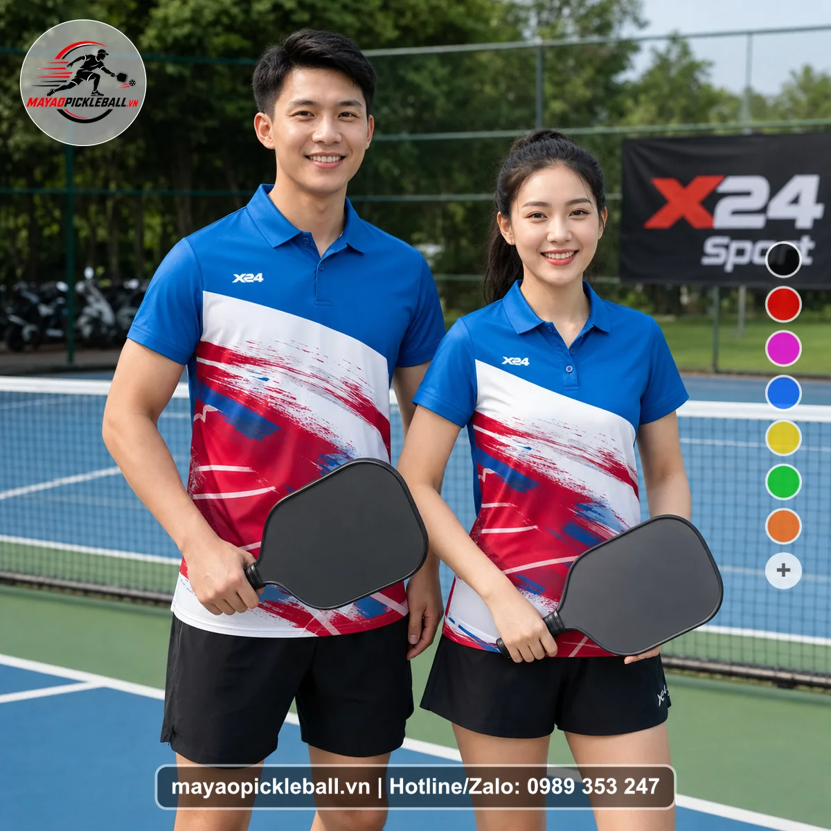 Bộ quần áo pickleball X24-PB-177 xanh áo có tay có cổ