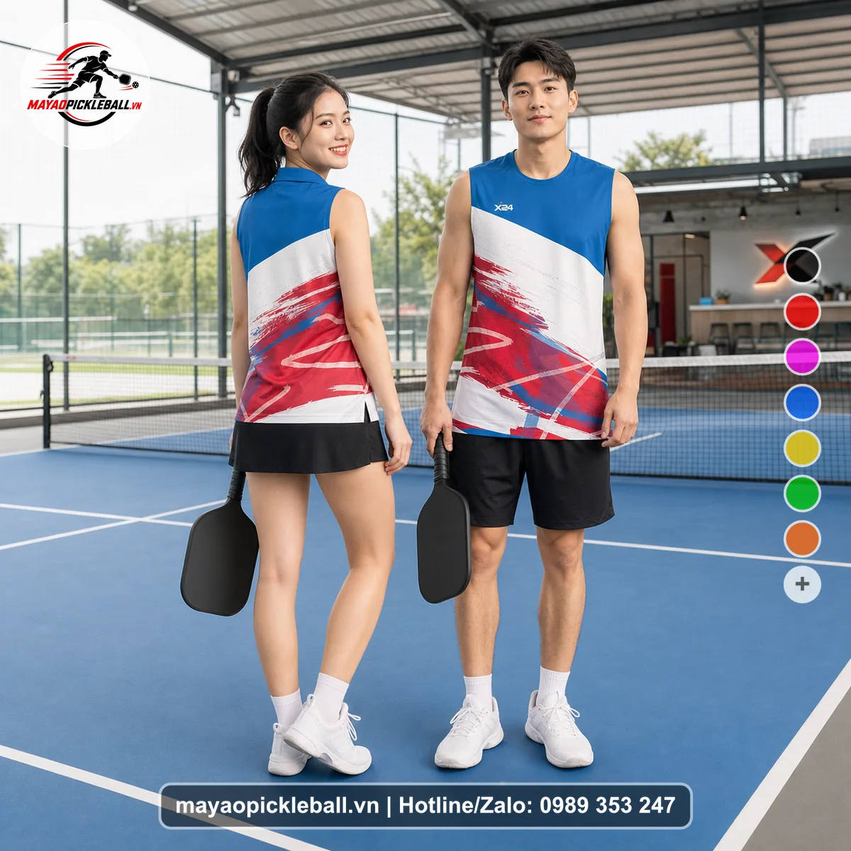 Bộ quần áo pickleball X24-PB-177 xanh biến thể không ống tay