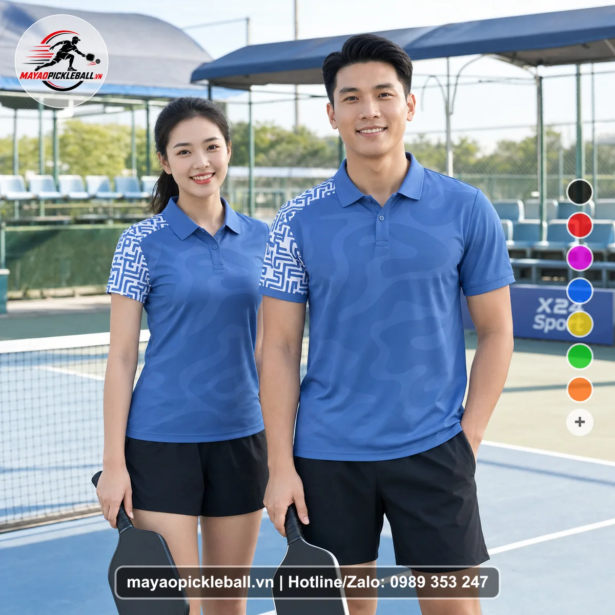 Bộ quần áo pickleball X24-PB-179 xanh áo có tay có cổ
