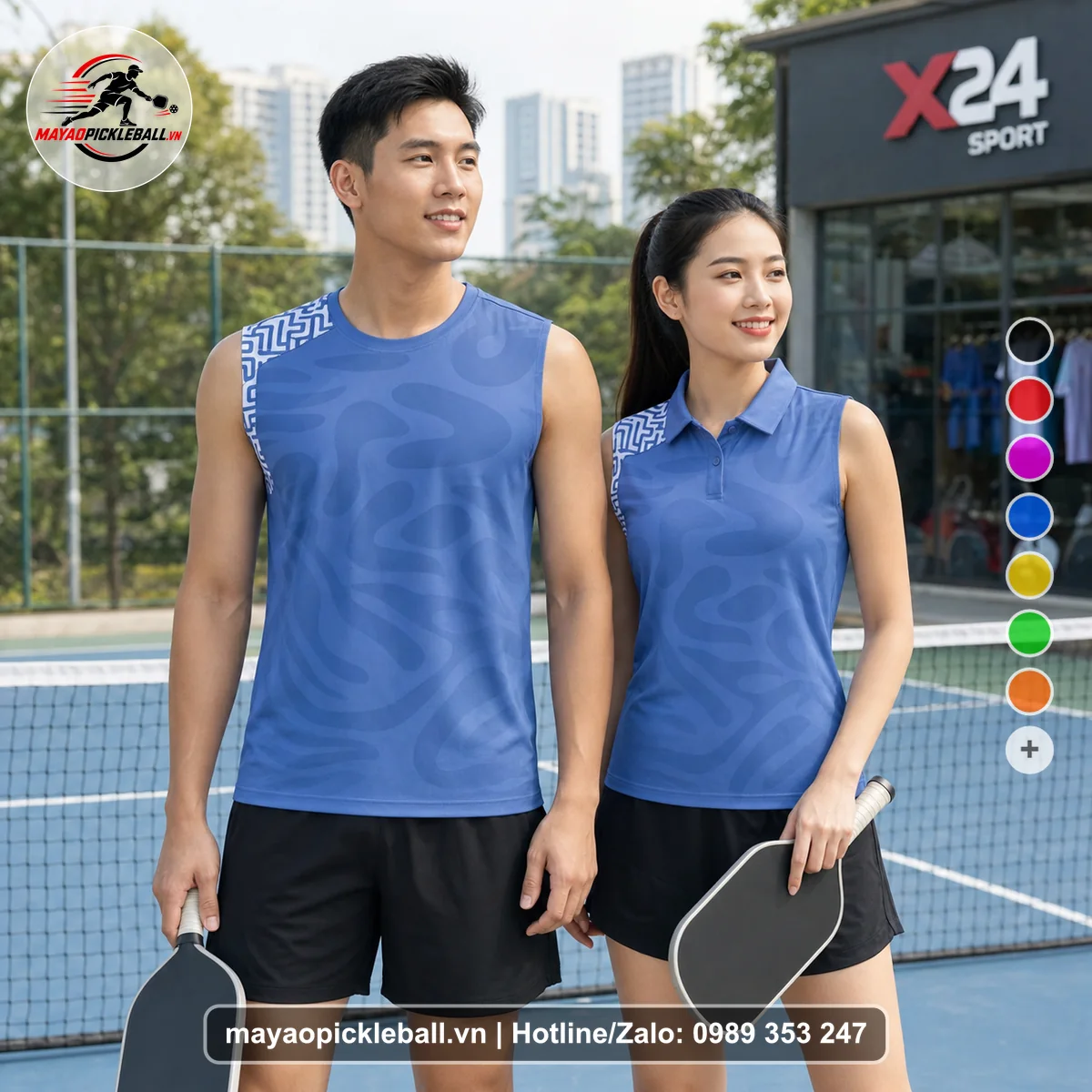 Bộ quần áo pickleball X24-PB-179 xanh biến thể không ống tay