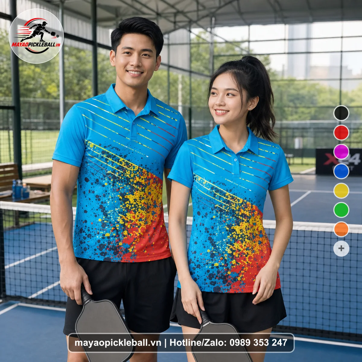 Bộ quần áo pickleball X24-PB-182 xanh áo có tay có cổ
