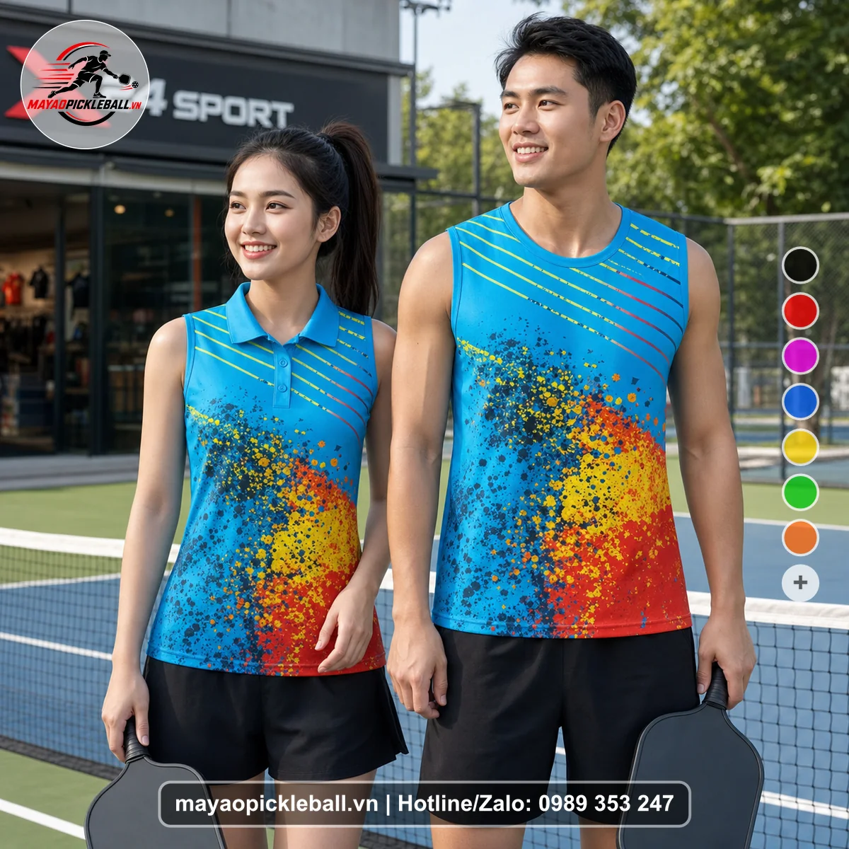 Bộ quần áo pickleball X24-PB-182 xanh biến thể không ống tay
