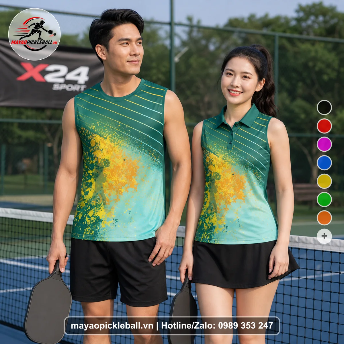 Bộ quần áo pickleball X24-PB-183 xanh biến thể không ống tay