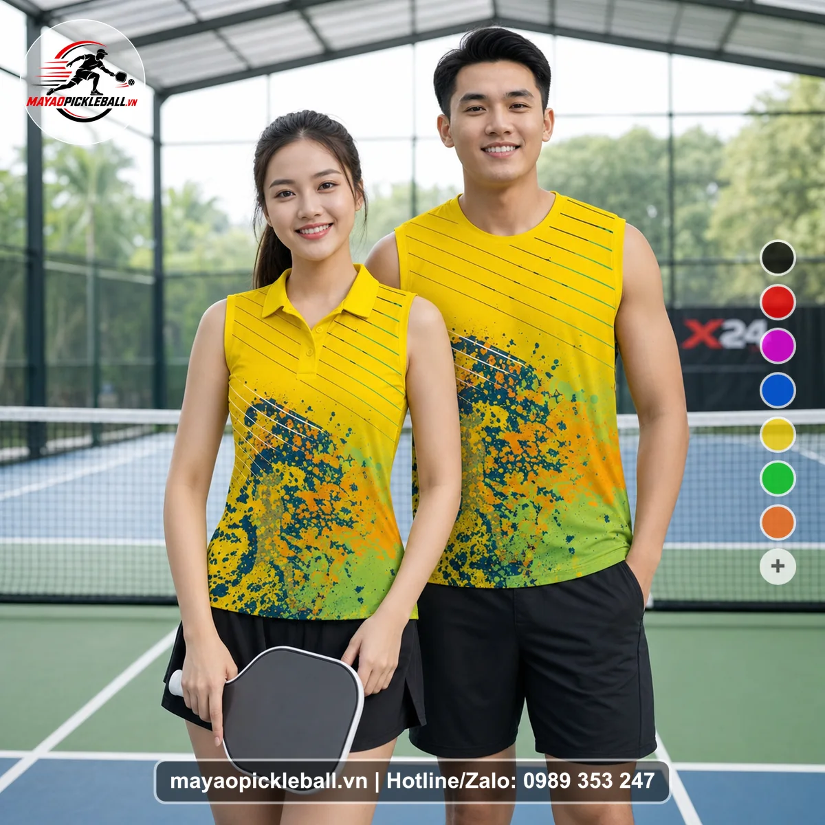 Bộ quần áo pickleball X24-PB-184 vàng biến thể không ống tay