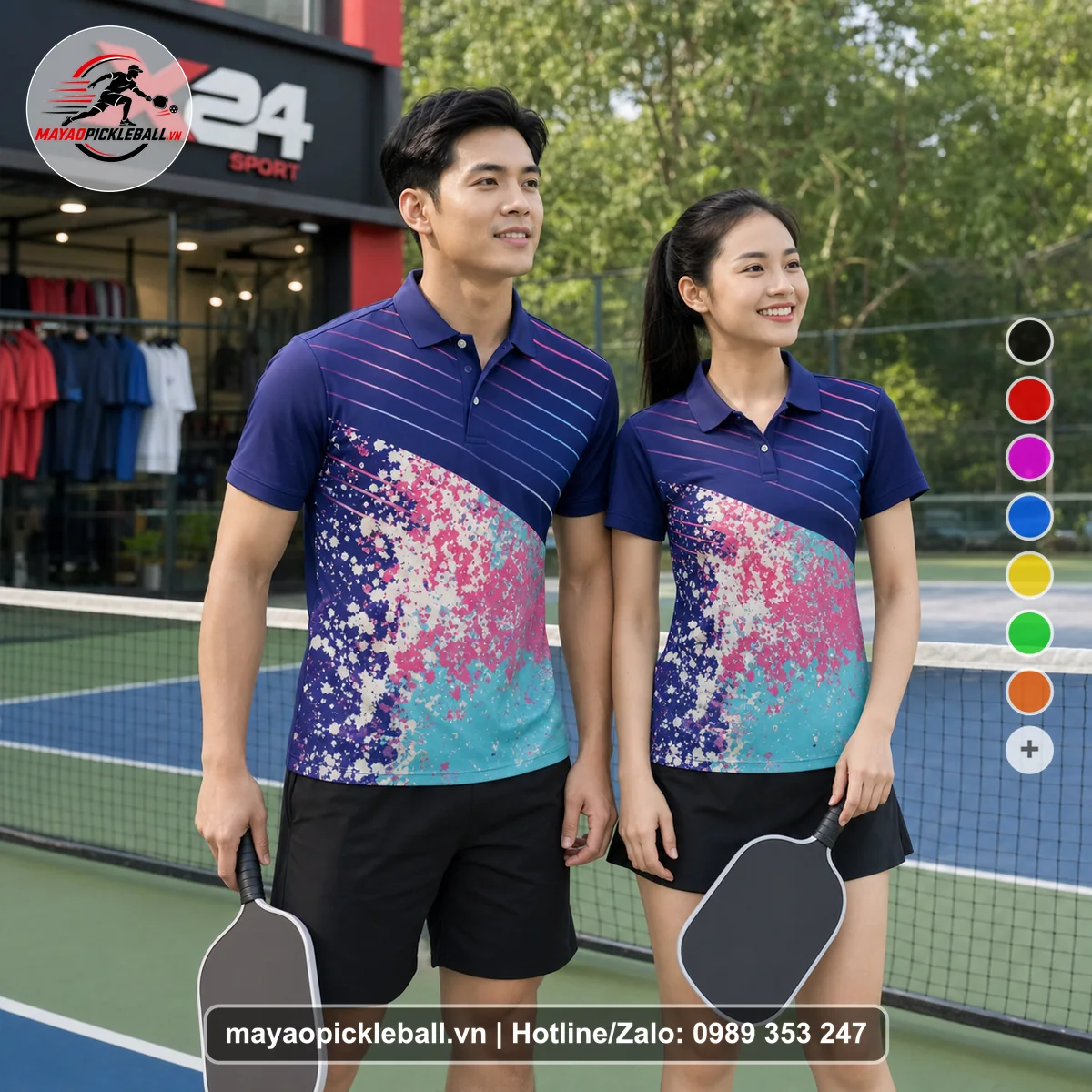 Bộ quần áo pickleball X24-PB-185 tím áo có tay có cổ