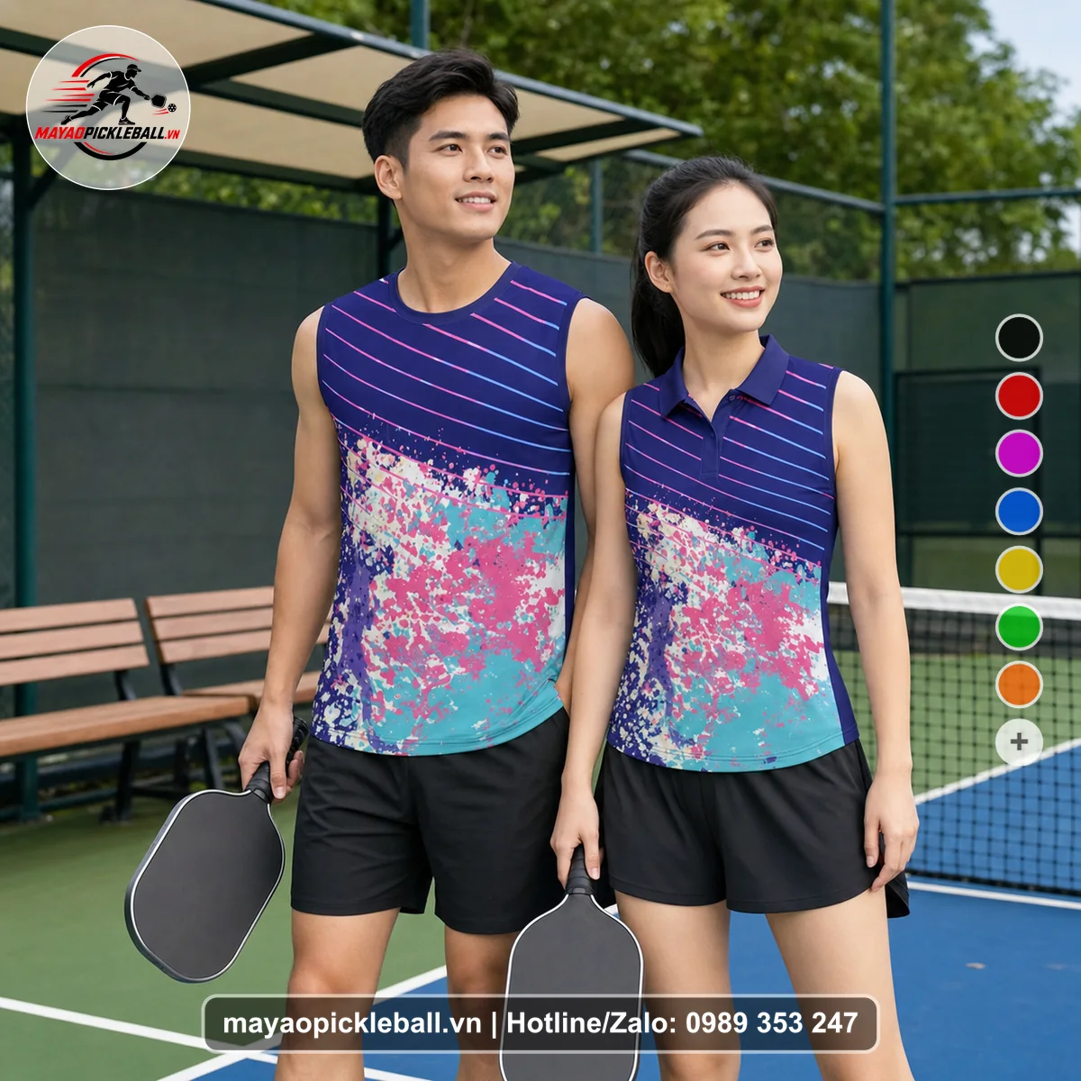 Bộ quần áo pickleball X24-PB-185 tím biến thể không ống tay