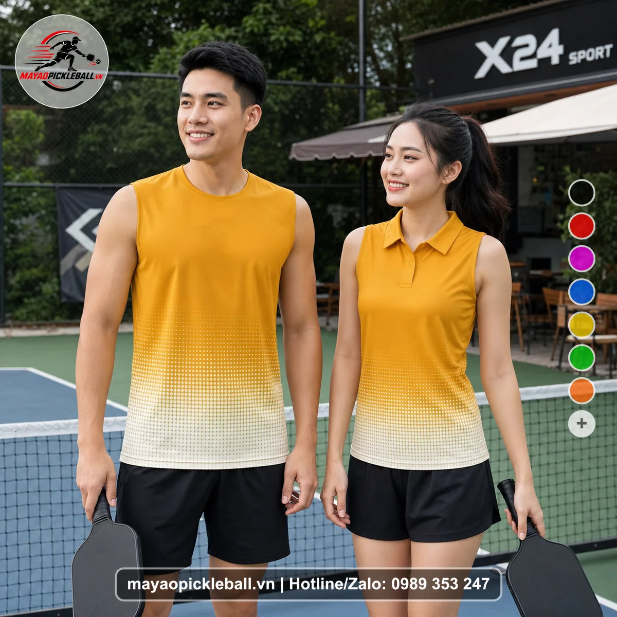 Bộ quần áo pickleball X24-PB-186 vàng biến thể không ống tay