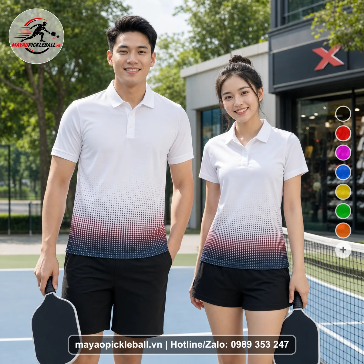 Bộ quần áo pickleball X24-PB-187 trắng áo có tay có cổ