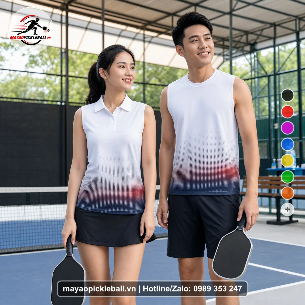 Bộ quần áo pickleball X24-PB-187 trắng biến thể không ống tay