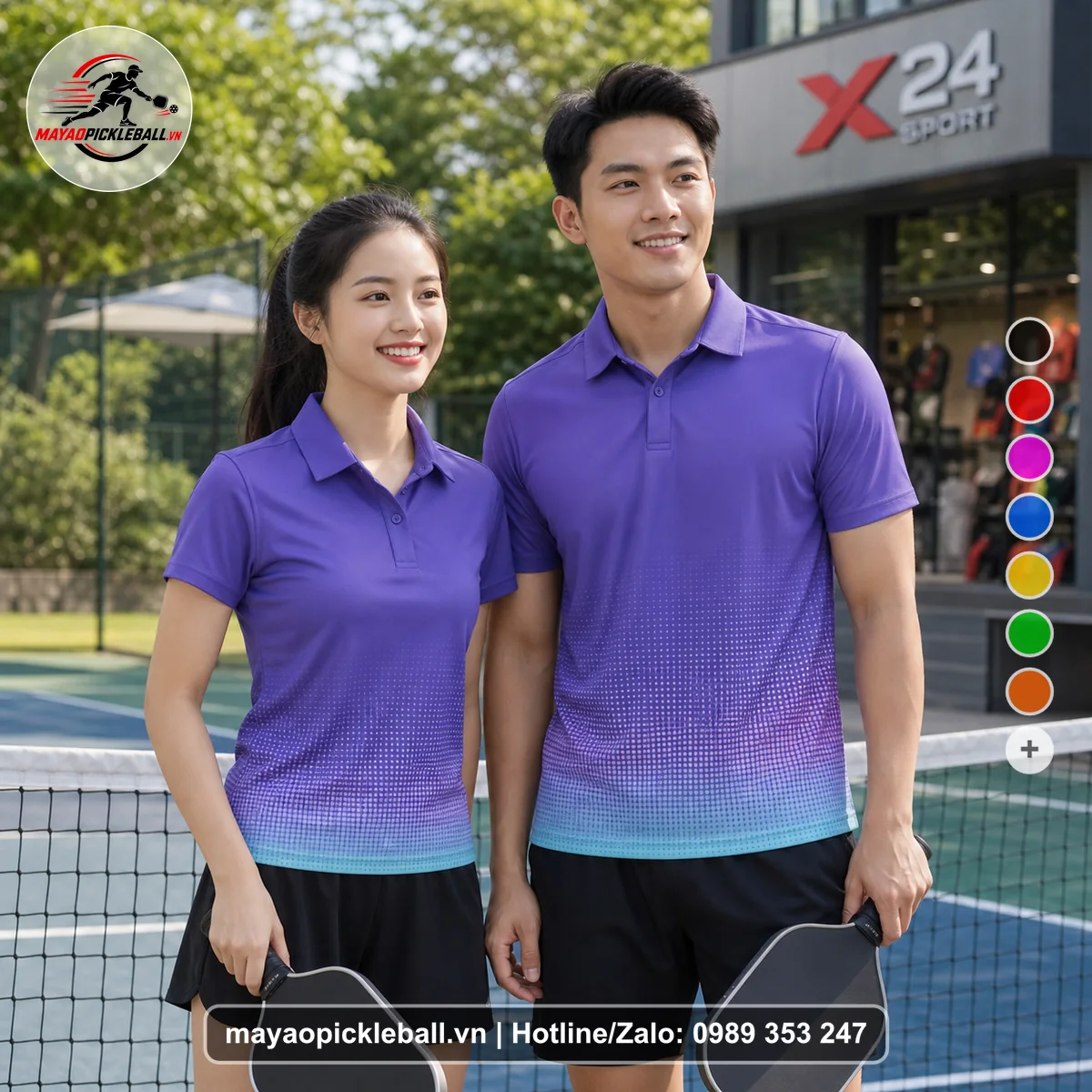 Bộ quần áo pickleball X24-PB-188 tím áo có tay có cổ