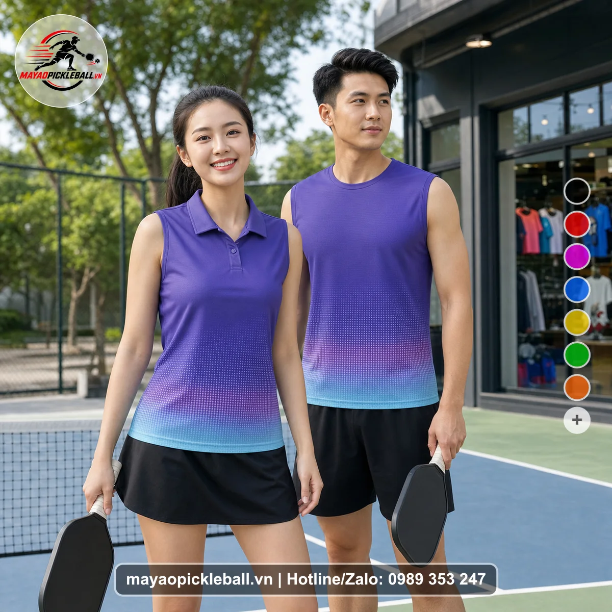 Bộ quần áo pickleball X24-PB-188 tím biến thể không ống tay