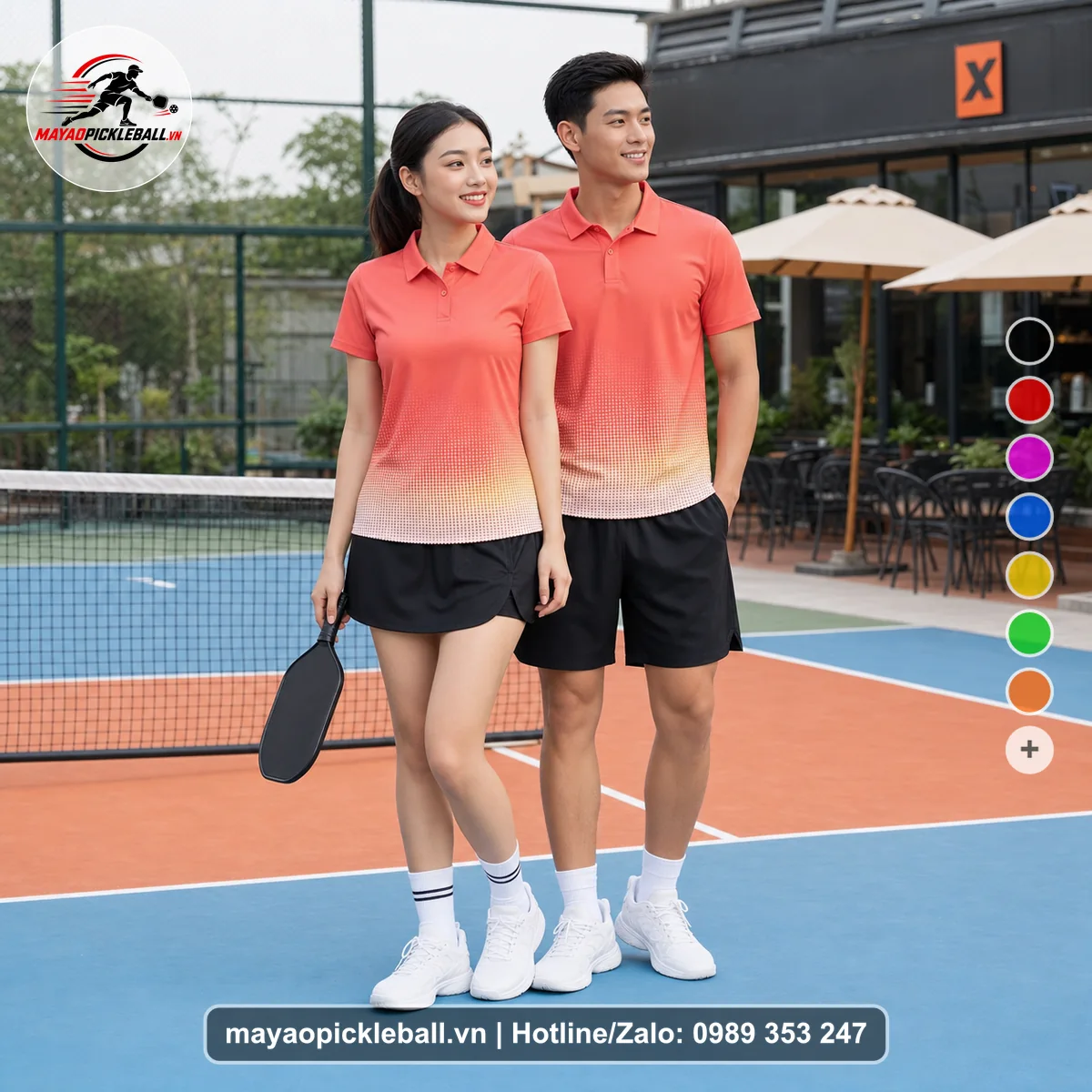 Bộ quần áo pickleball X24-PB-189 đỏ áo có tay có cổ