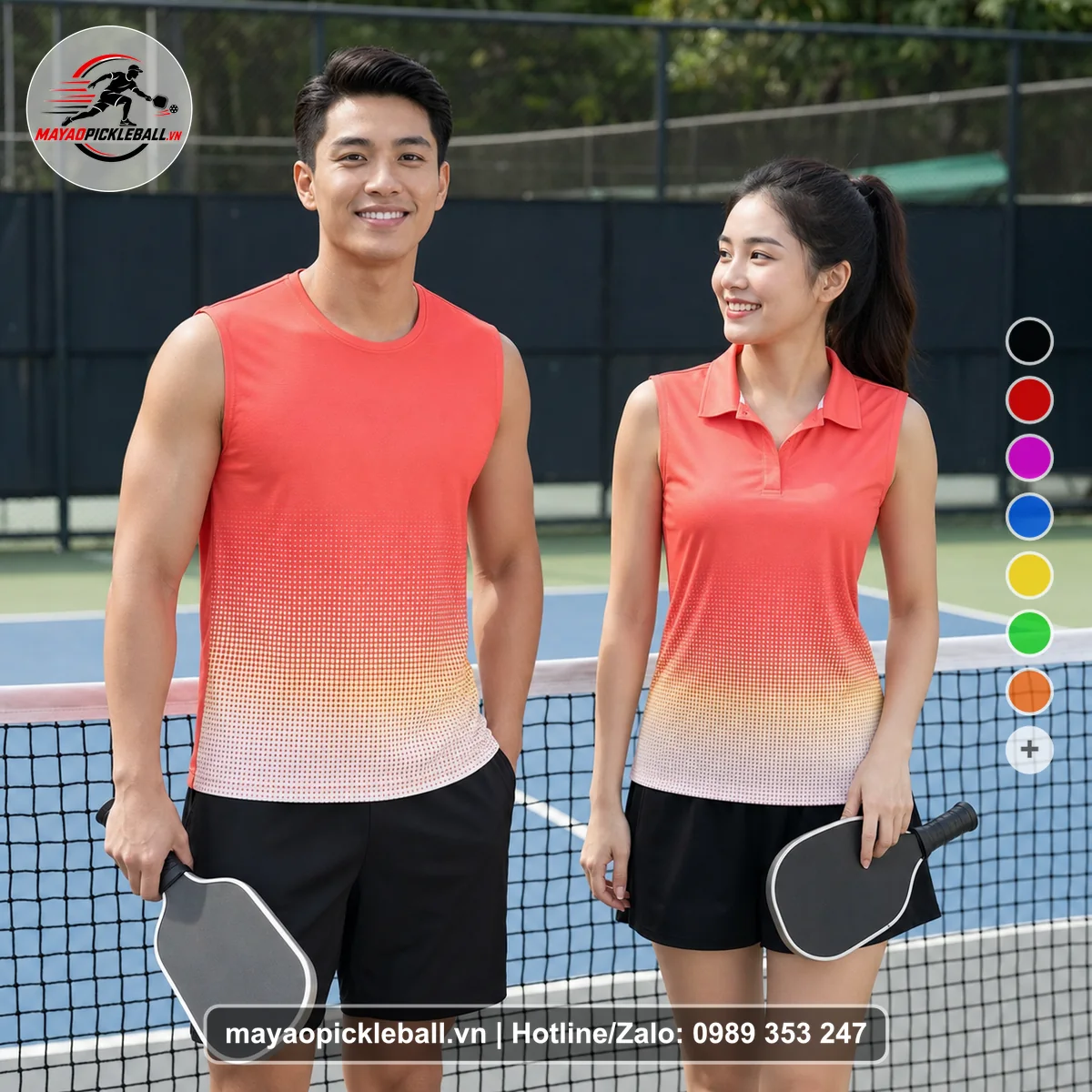 Bộ quần áo pickleball X24-PB-189 đỏ biến thể không ống tay