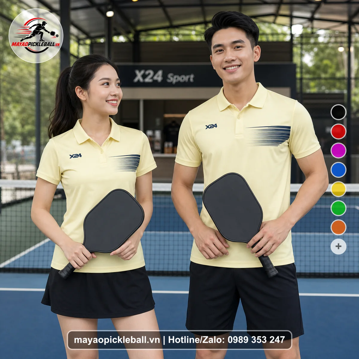 Bộ quần áo pickleball X24-PB-190 nổi bật áo có tay có cổ