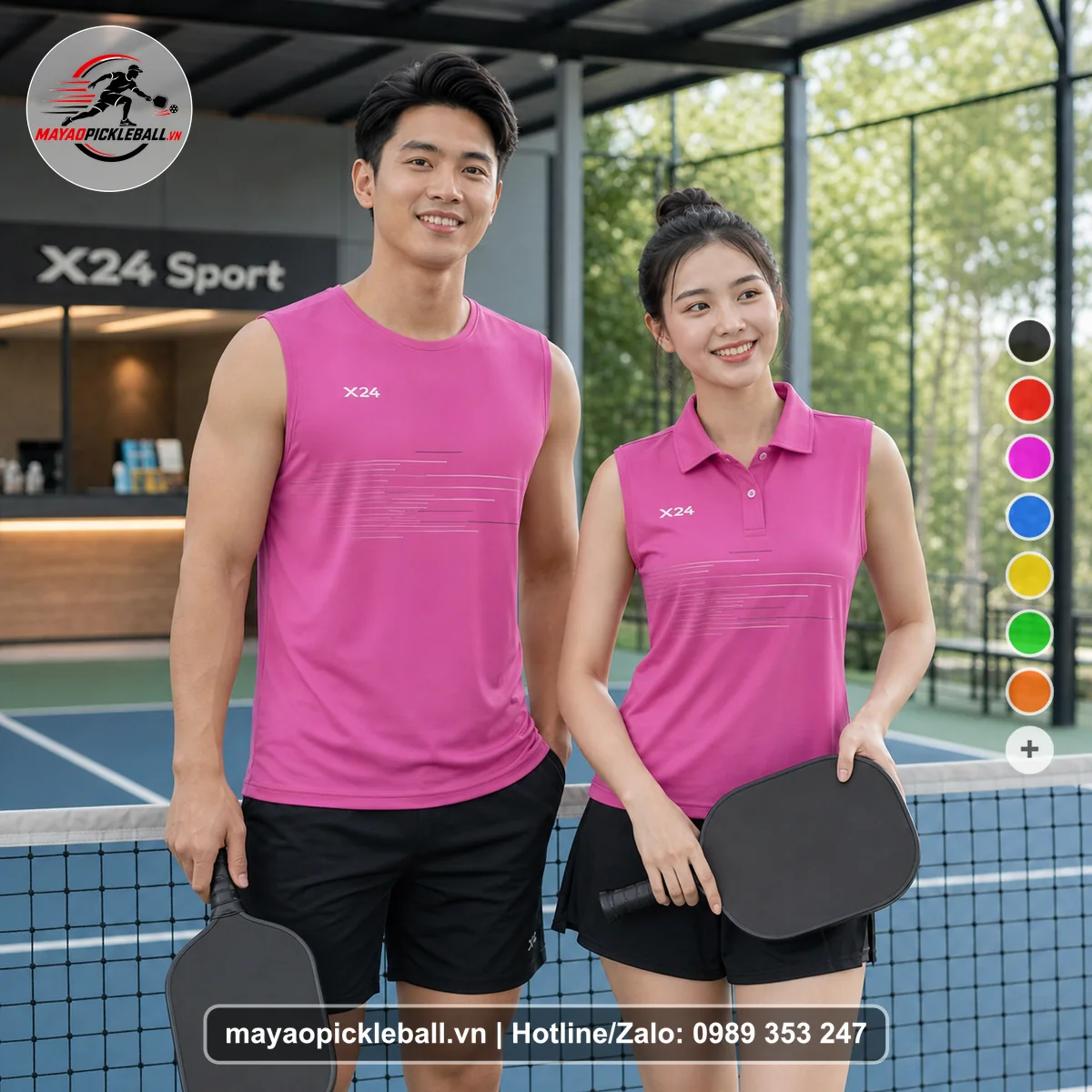 Bộ quần áo pickleball X24-PB-191 hồng biến thể không ống tay