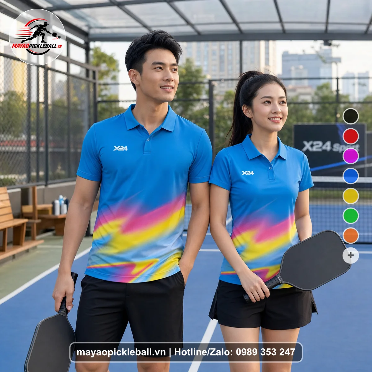 Bộ quần áo pickleball X24-PB-192 xanh áo có tay có cổ