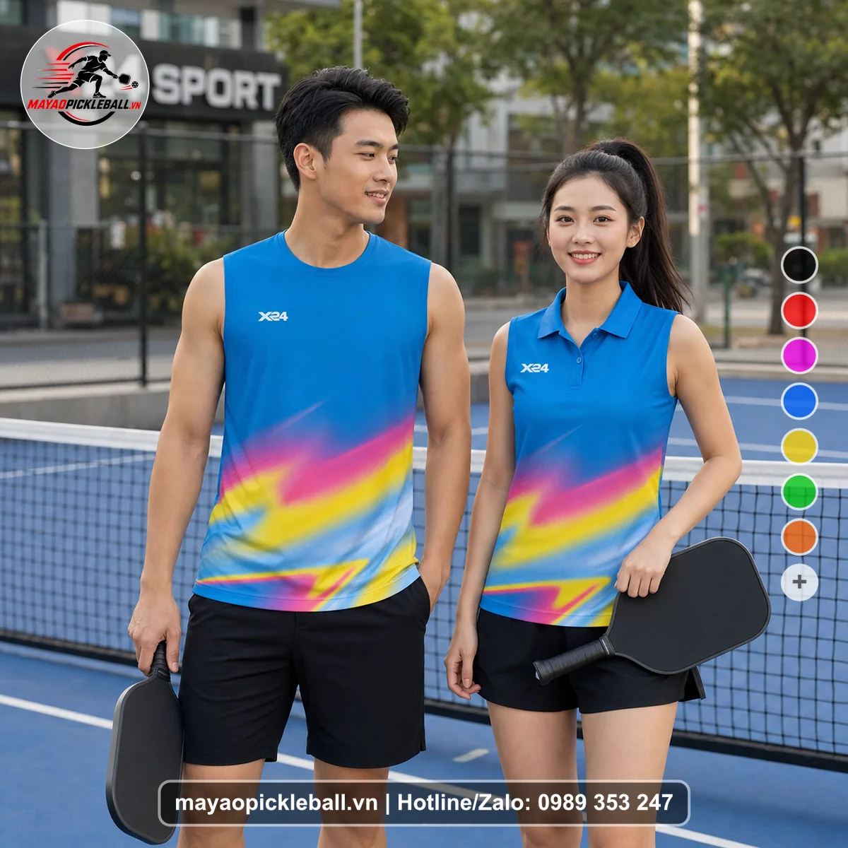 Bộ quần áo pickleball X24-PB-192 xanh biến thể không ống tay