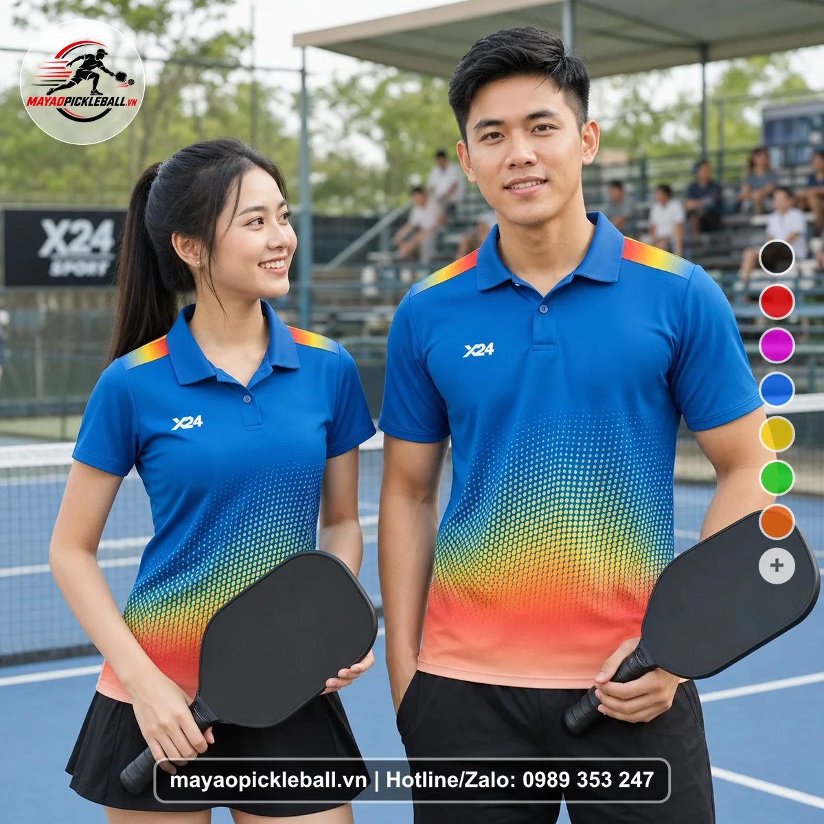 Bộ quần áo pickleball X24-PB-194 xanh áo có tay có cổ