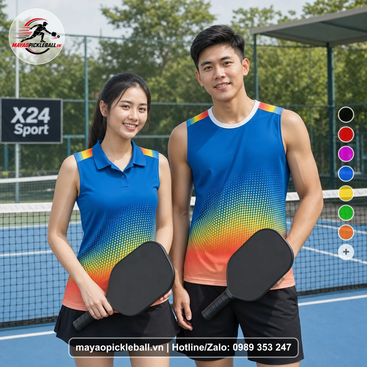 Bộ quần áo pickleball X24-PB-194 xanh biến thể không ống tay