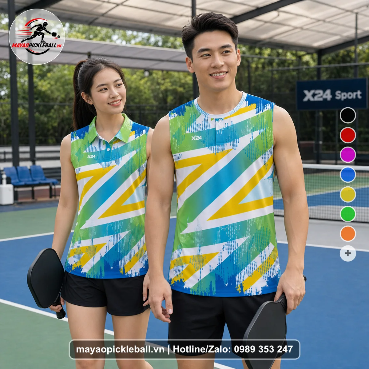 Bộ quần áo pickleball X24-PB-196 xanh biến thể không ống tay