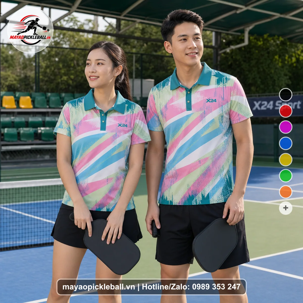 Bộ quần áo pickleball X24-PB-197 xanh áo có tay có cổ